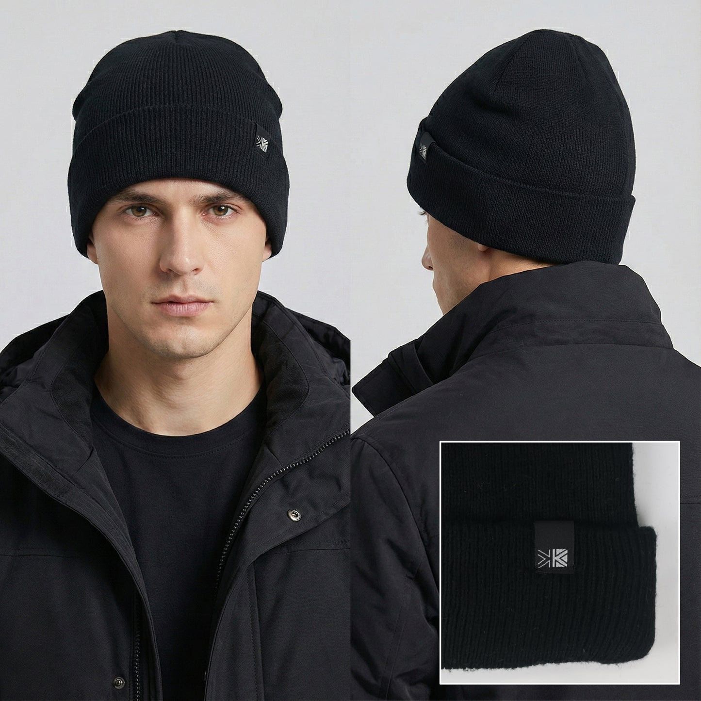 Karrimor Adult Unisex Black Ribbed Winter Thrifted Beanie - Classic Knit Cap