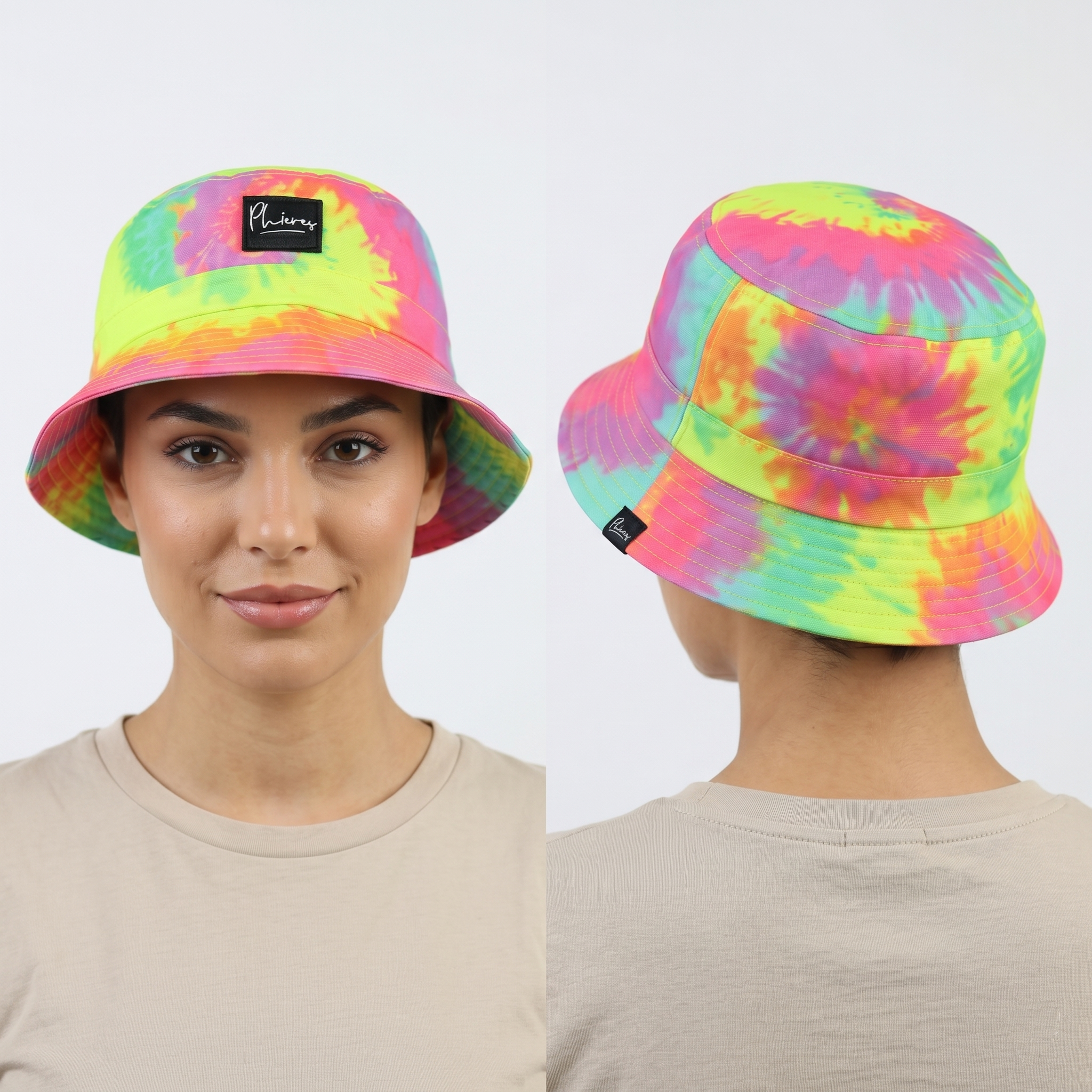 Vintage Phieres Rainbow Spiral Tie-Dye Hat - Colorful Summer Festival Cap
