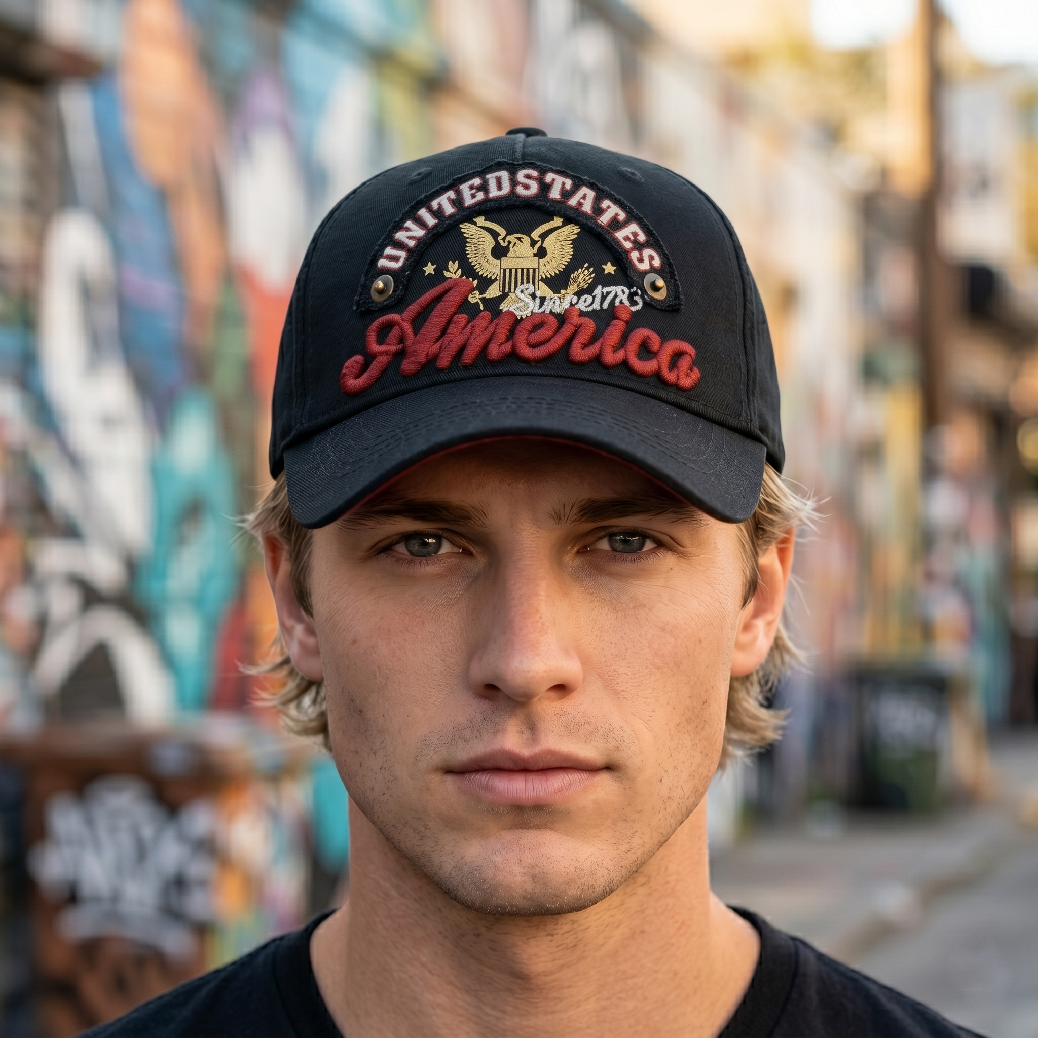Vintage United States America Eagle Cap - Black & Red "Since 1776" Hat