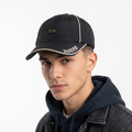 Thrifted Activ Black Nylon Piping Baseball Cap with Gothic Script