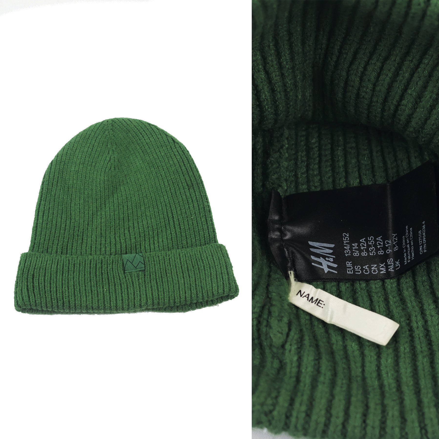 H&M Kids Dark Green Ribbed Thrifted Beanie – Soft Knit Winter Hat