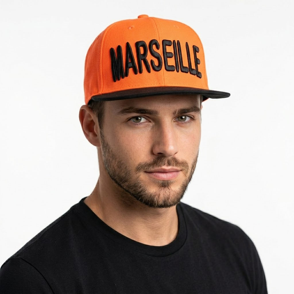 Two-Tone Neon Orange & Black Marseille Cap - Retro 6-Panel Hat