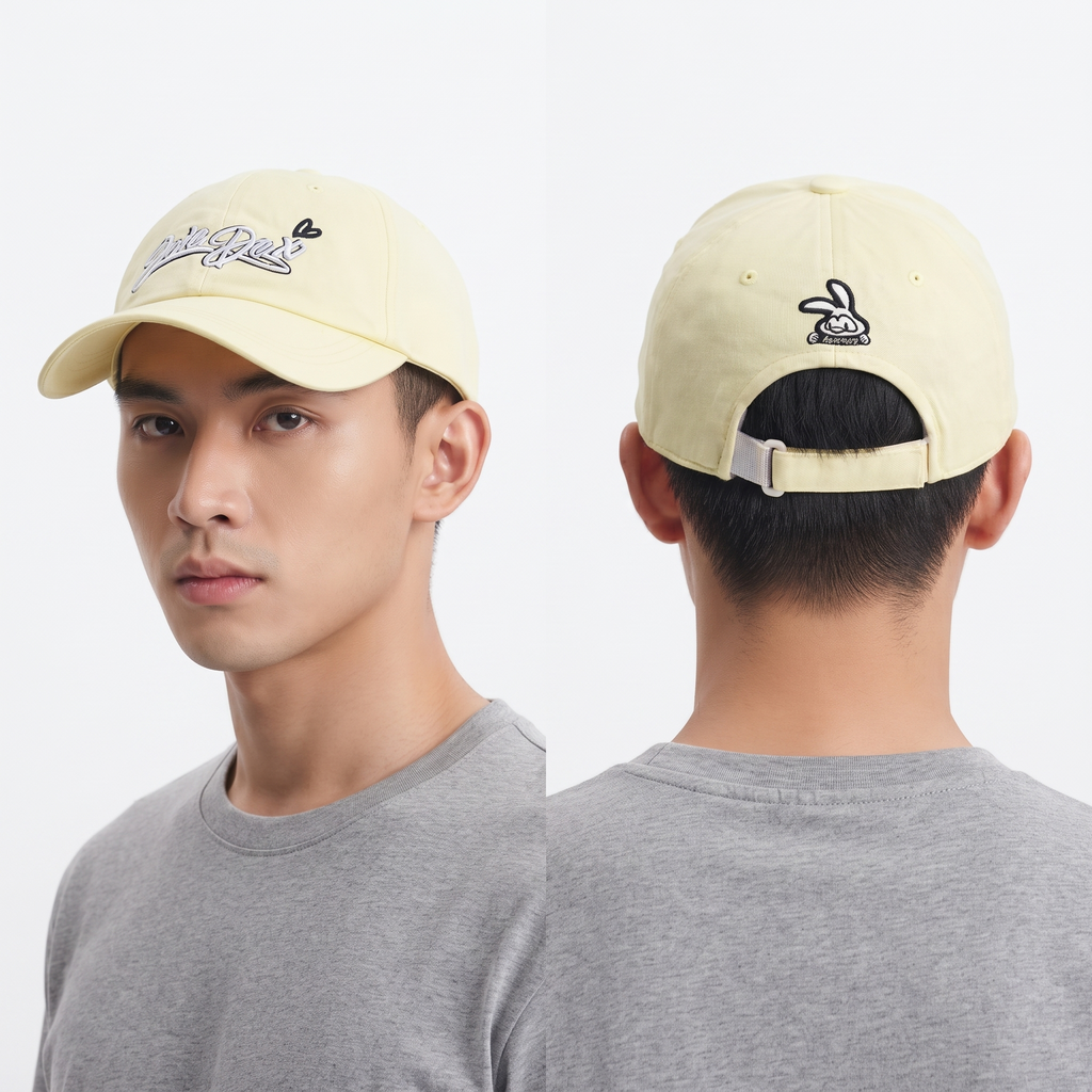JDX Multisports Pastel Yellow Script Logo Baseball Cap - Striped Underbrim