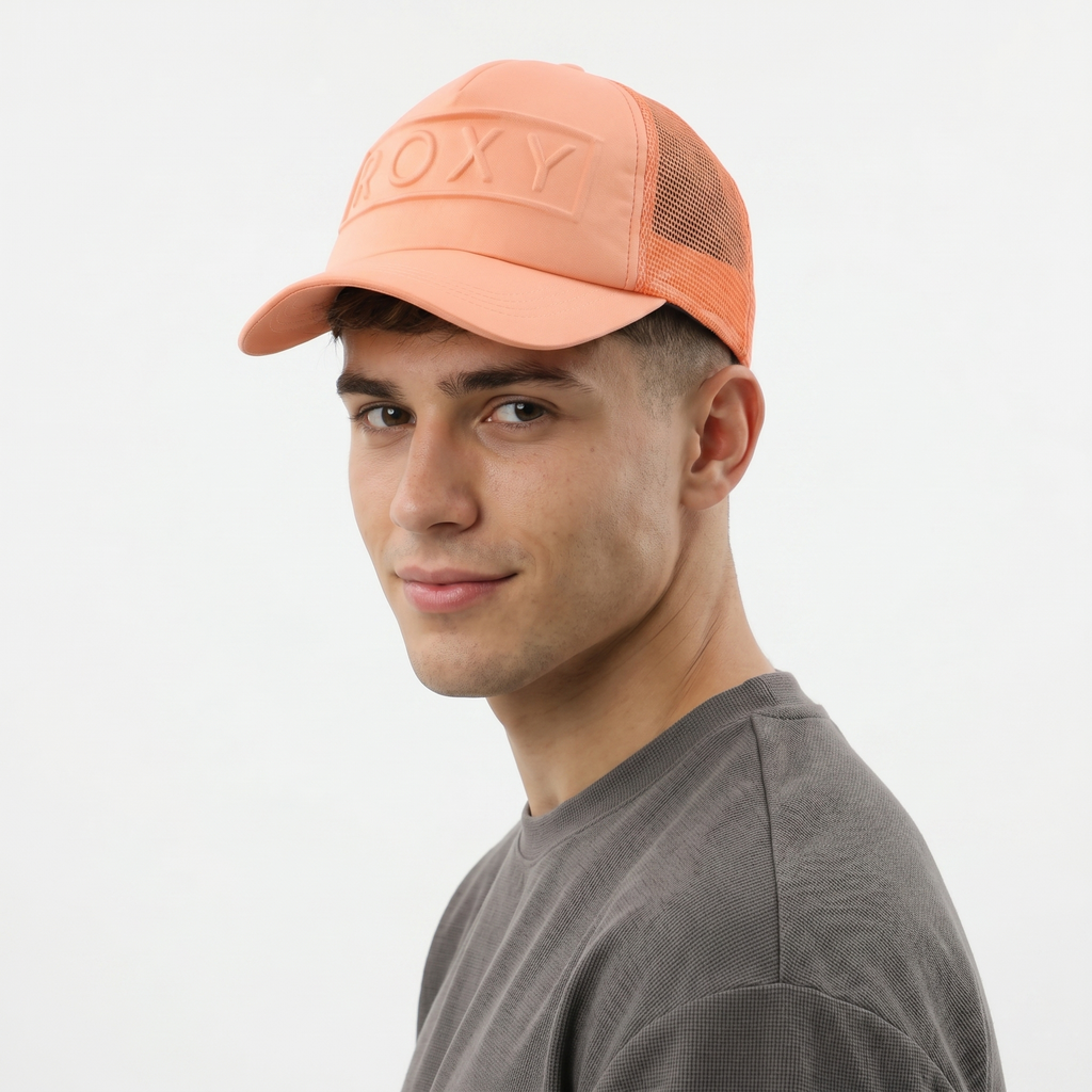 Roxy Embossed Box Logo Trucker Cap - Coral Pink Beach Surf Hat