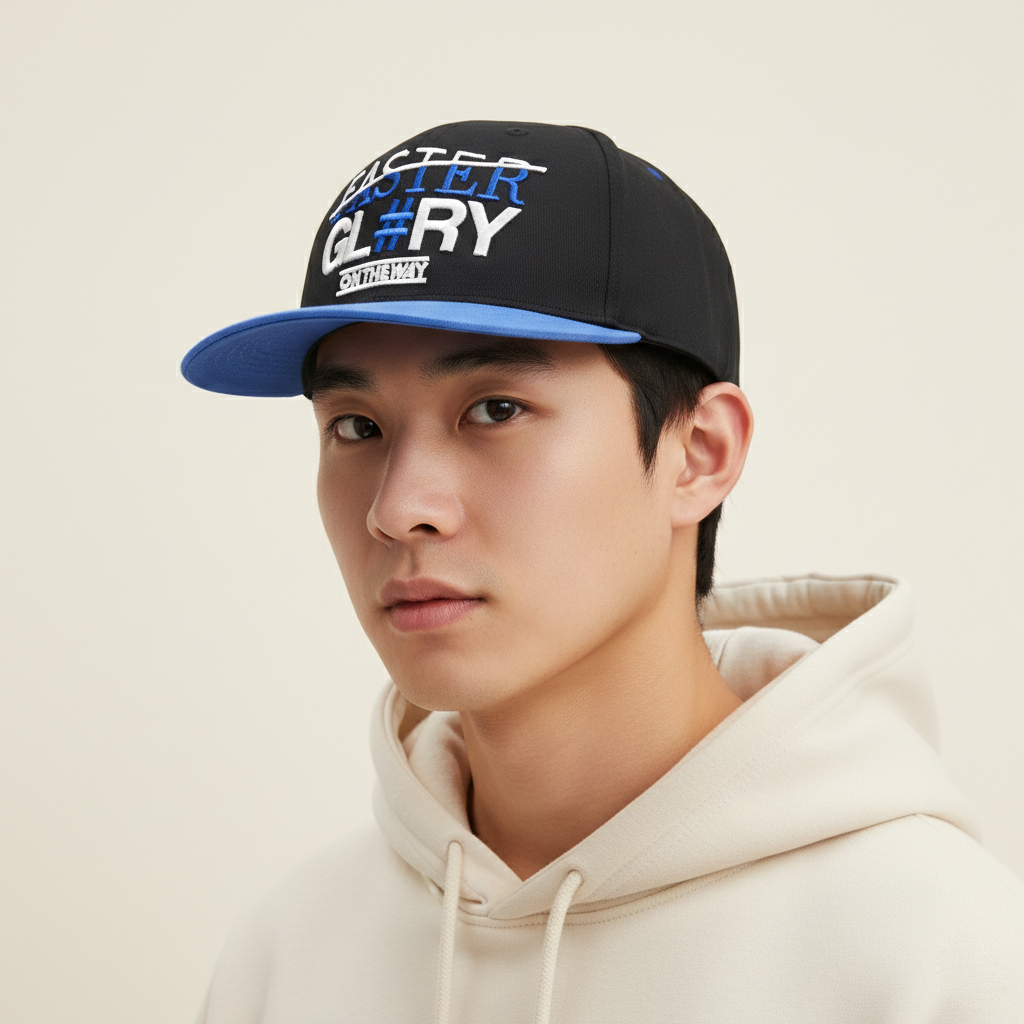 Faster Glory Graphic Thrifted Cap - Black/Blue Flat Brim Snapback