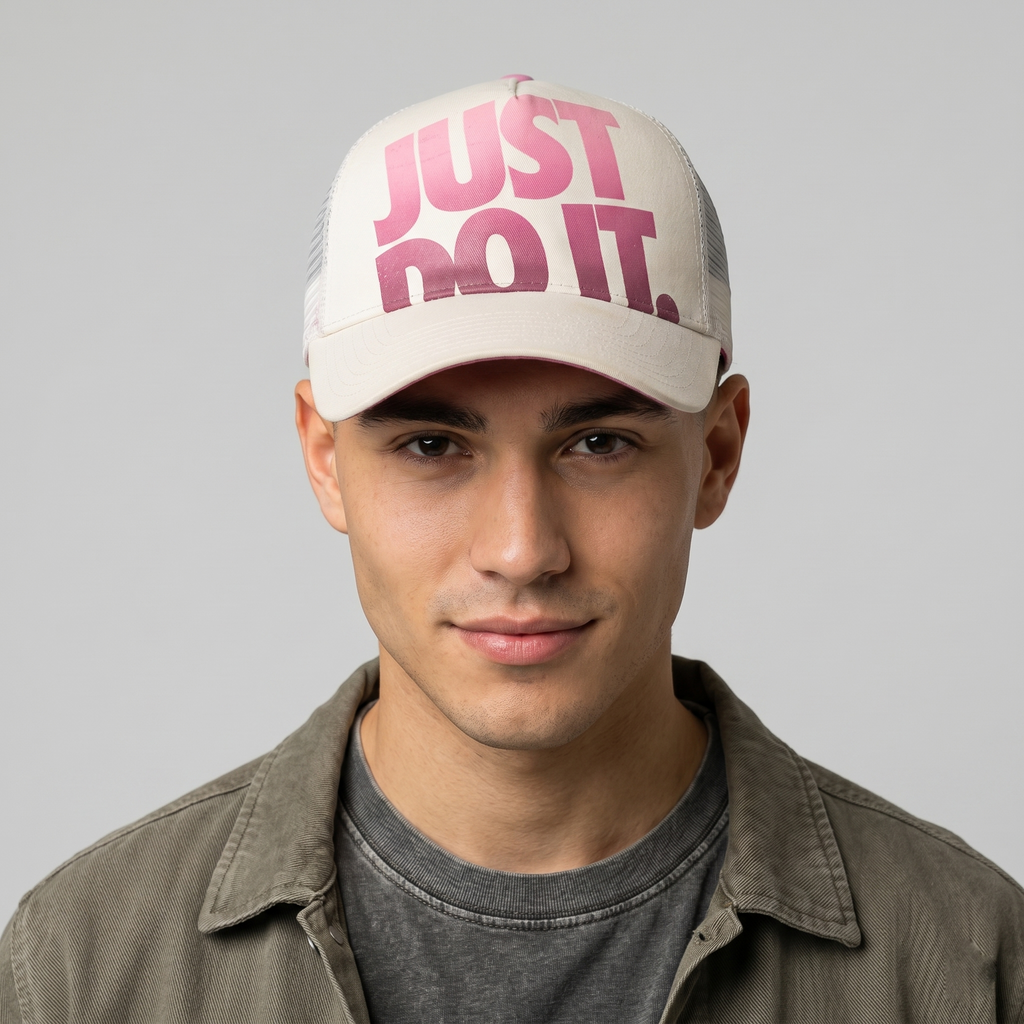 Vintage Nike Swoosh Mesh Back Trucker Cap - Pink Gradient Text Hat