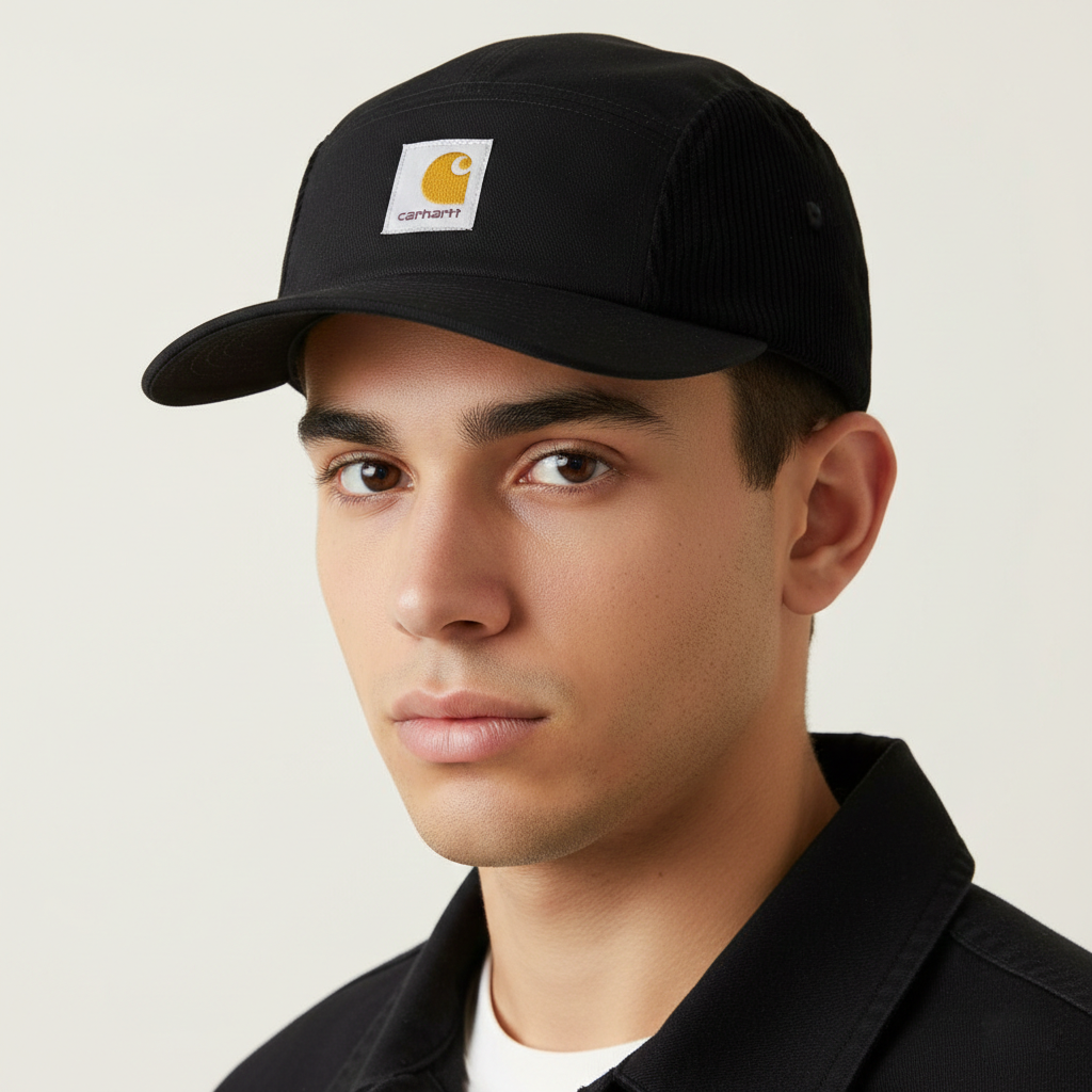 Carhartt WIP Medley 5-Panel Thrifted Cap – Black Corduroy & Canvas Mix