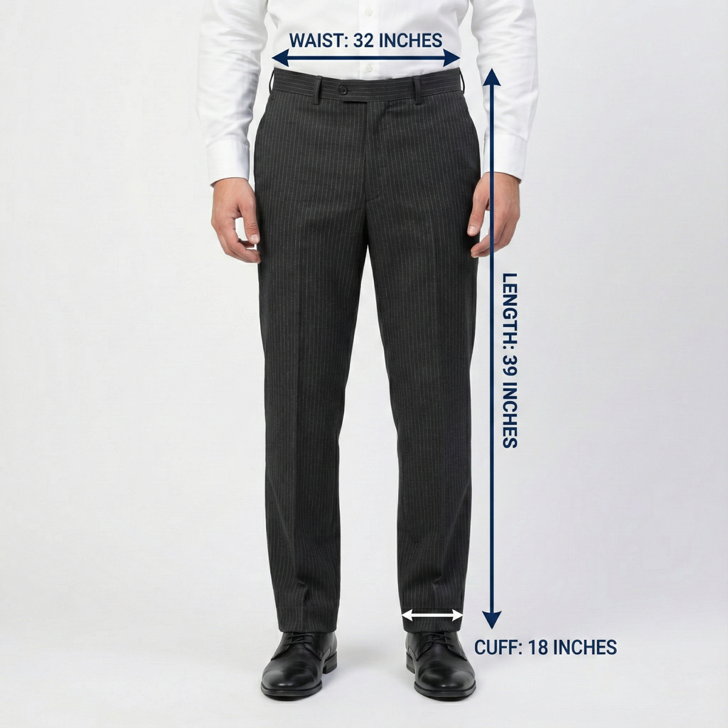 Men’s Charcoal Pinstripe Formal Trouser – Waist 32 | Length 39 | Slim Look Business Wear Pants