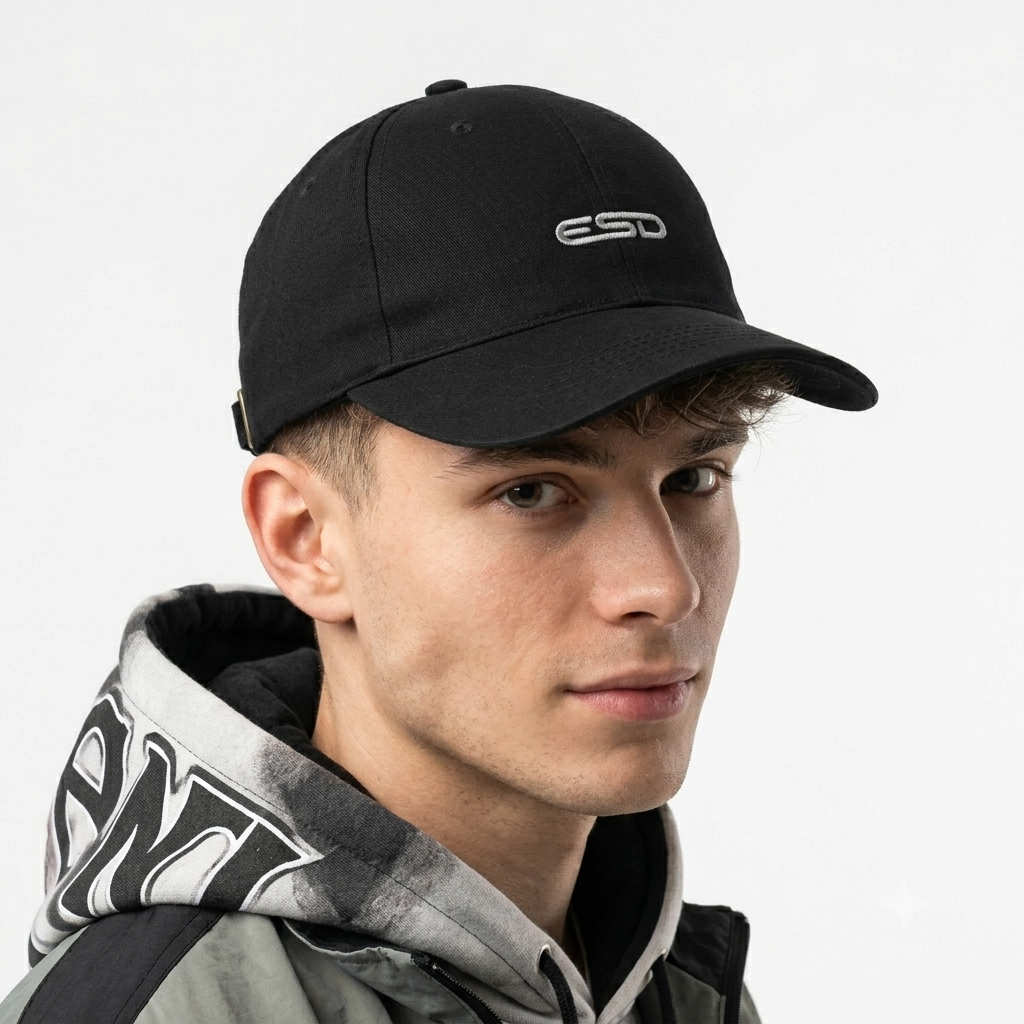 Thrifted Myrtle Beach Black Minimalist "ESD" Dad Hat | 10769