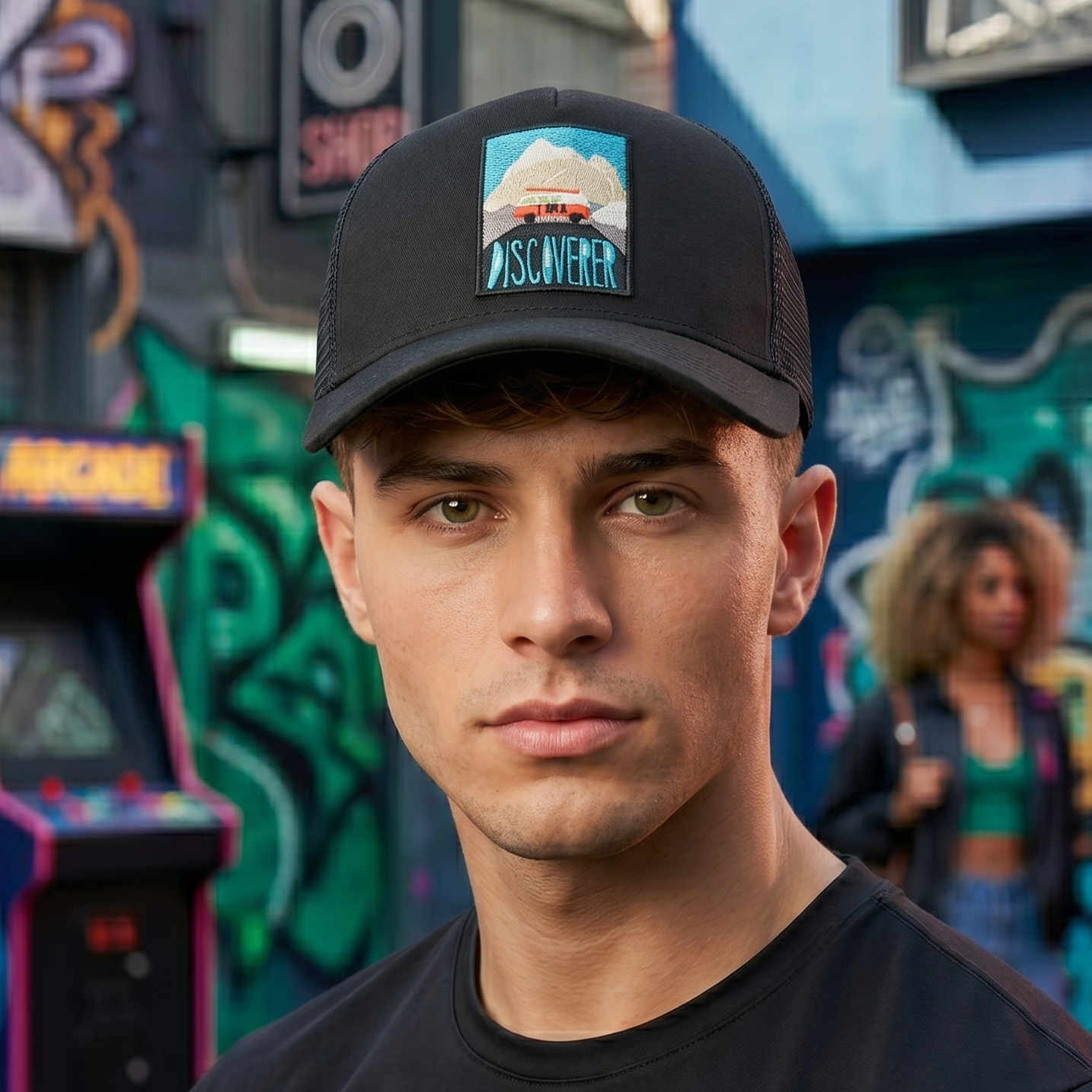 Discovery Expedition "Discoverer" Mesh Trucker Thrifted Hat - Black