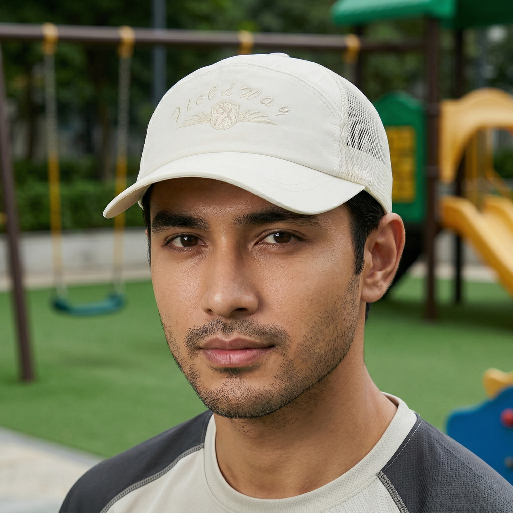 Field Way Embroidered Performance Trucker Hat – Off-White & Cream