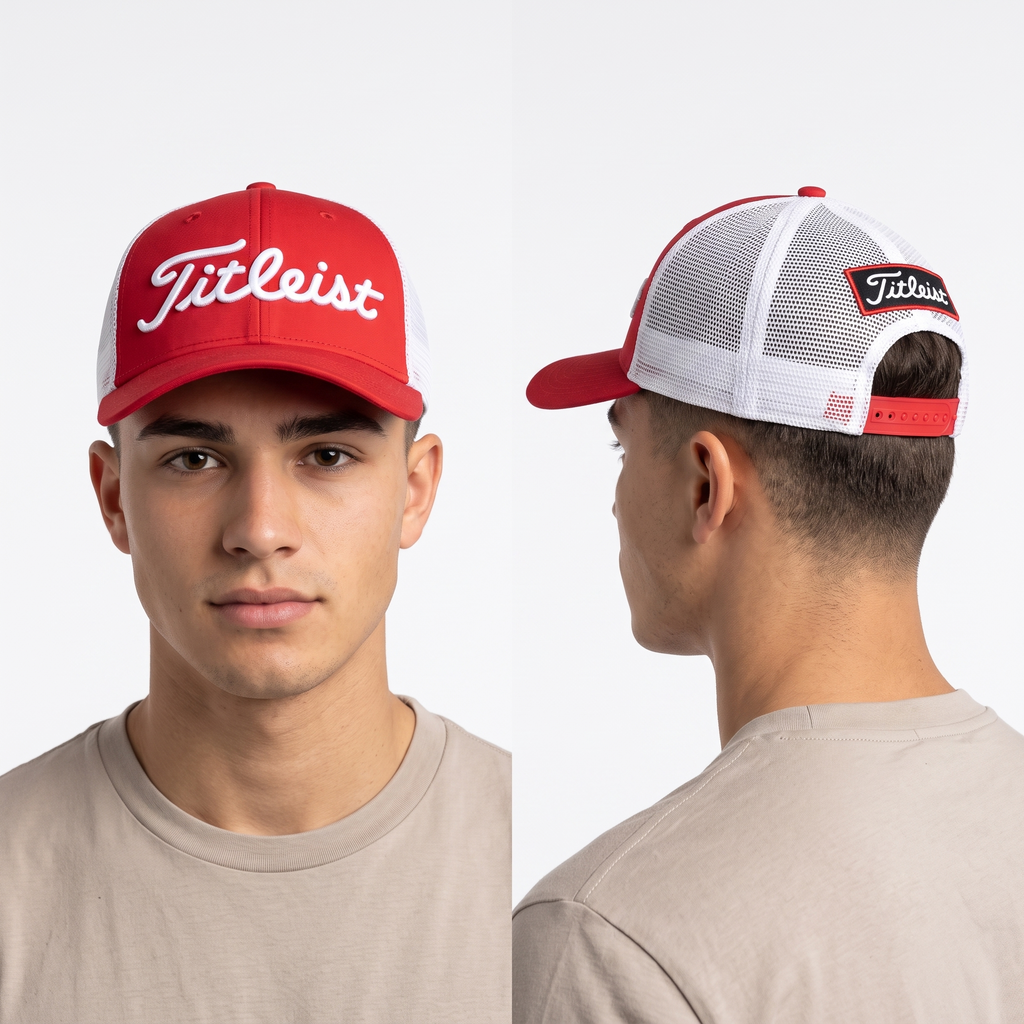 Vintage Titleist Golf Trucker Hat | Thrifted Red & White Mesh Snapback Cap