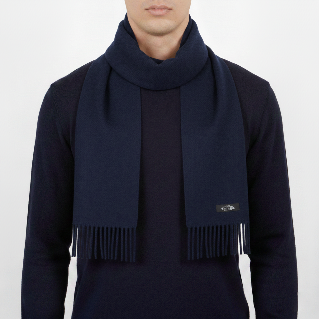 Classic Navy Blue Tartan Plaid Thrifted Scarf - Checkered Winter Muffler