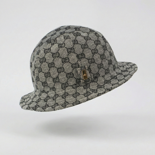 Gucci Made in Italy GG Logo Bucket Thrifted Hat with Gold-Tone Hardware