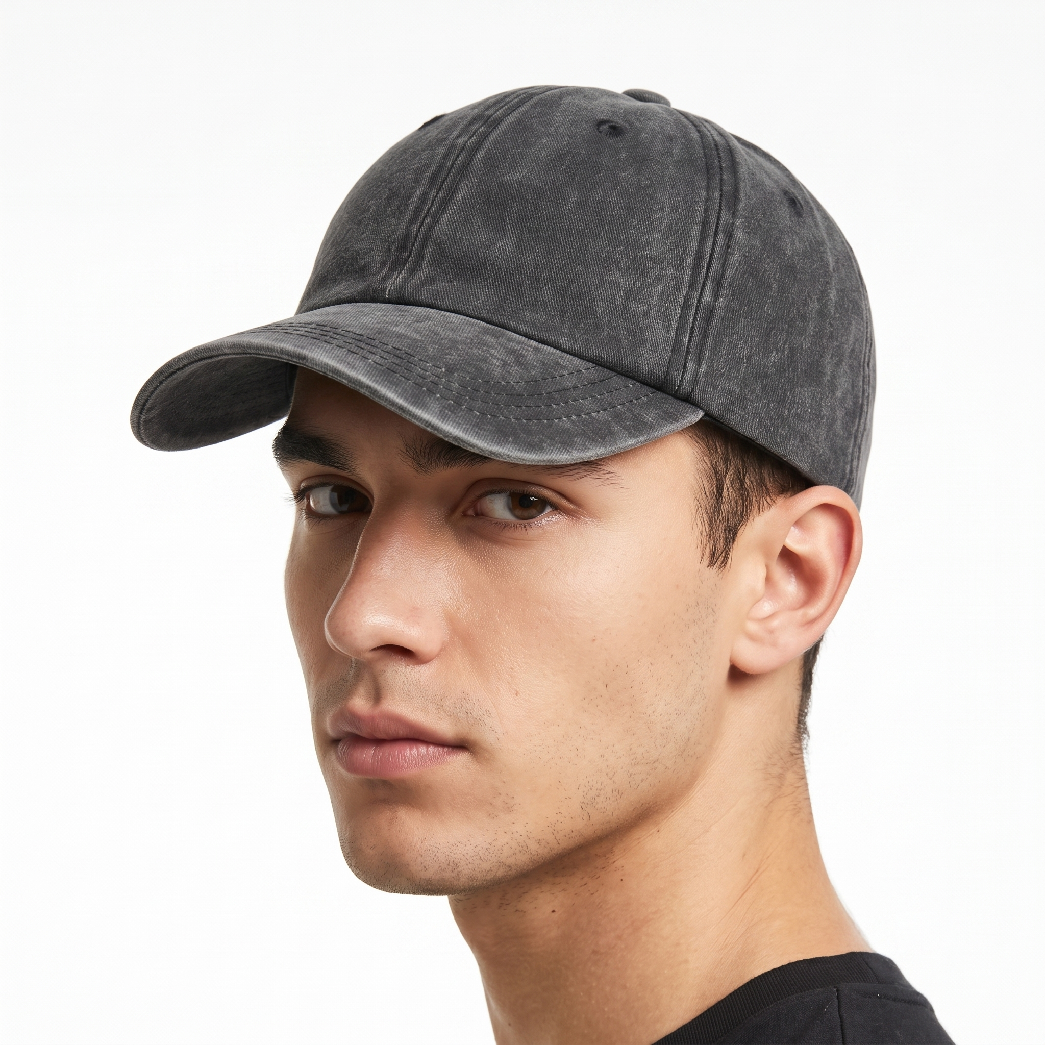 Thrifted Faded Black Acid Wash Cotton Baseball Cap - Size 57-59cm