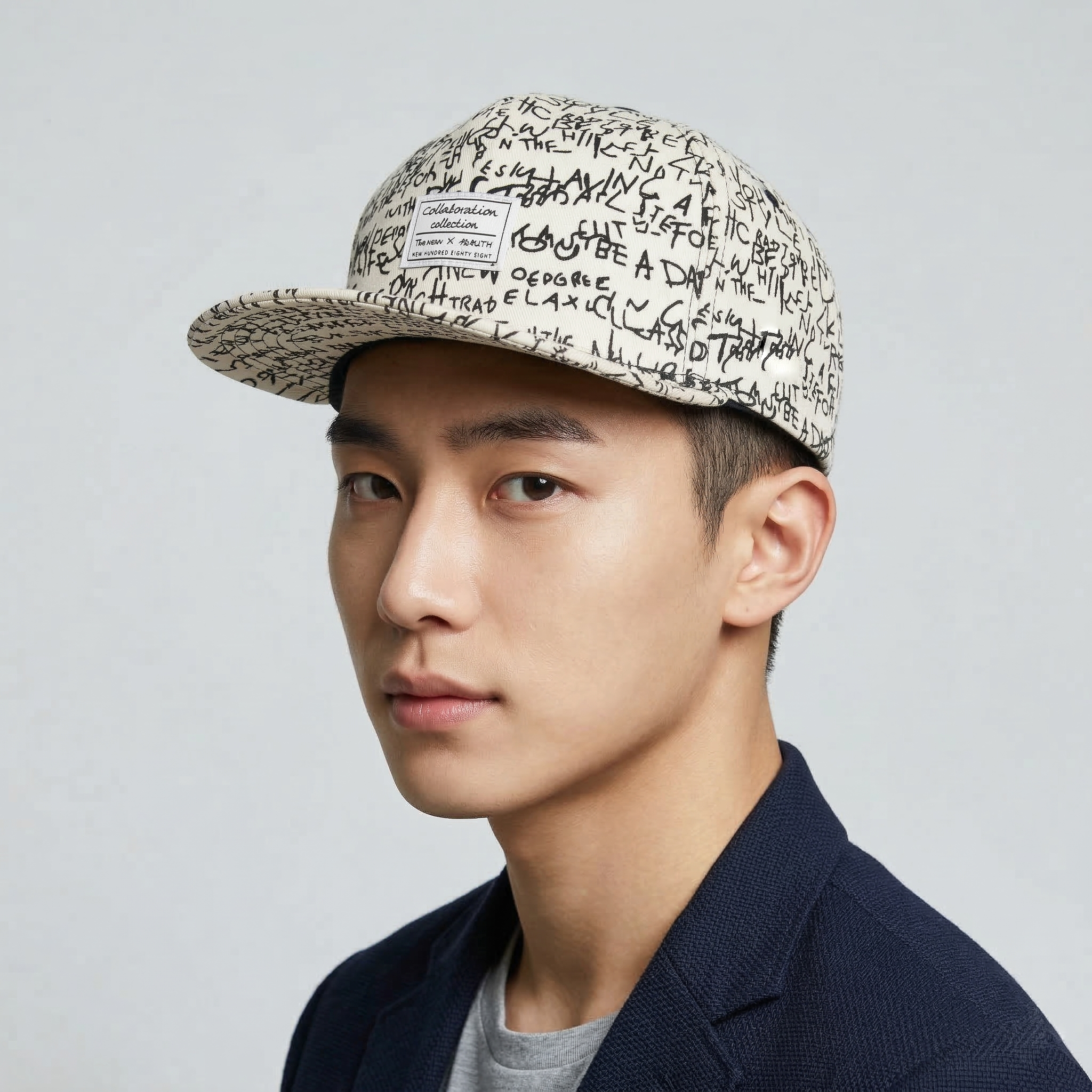 THEZEEM x MAUTH Collaboration Script Thrifted Snapback Hat - White/Black