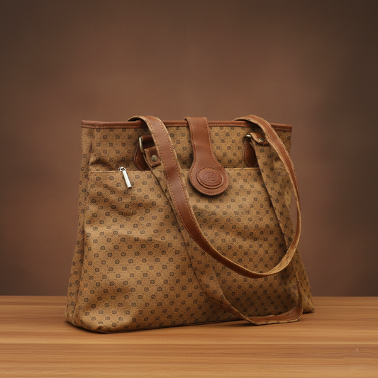 Vintage AS Popular Styles Monogram Tote Thrifted Bag - Brown Faux Leather Shoulder Bag