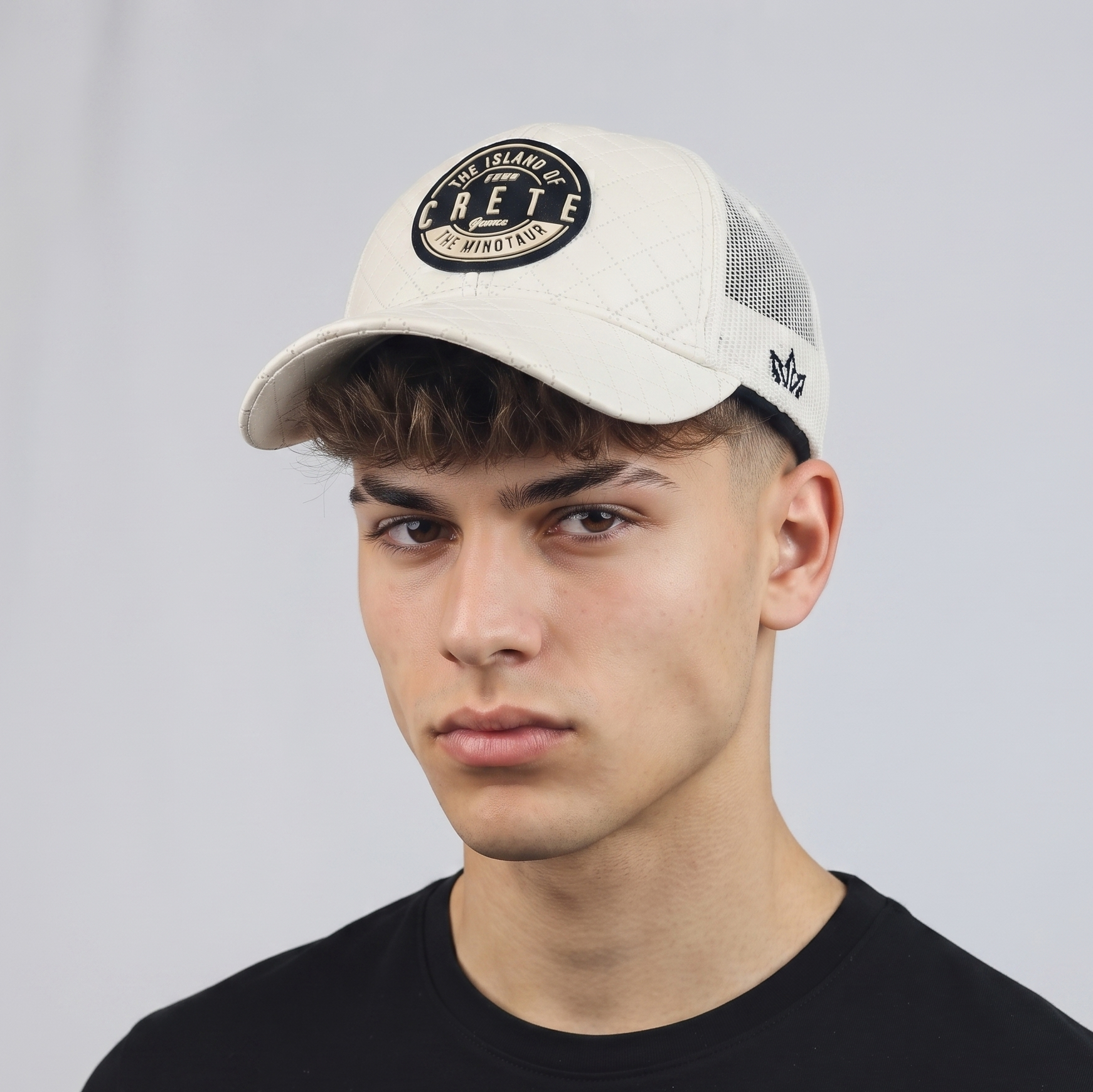 Thrifted Essencial Caps Crete Minotaur Quilted Off-White Trucker Hat