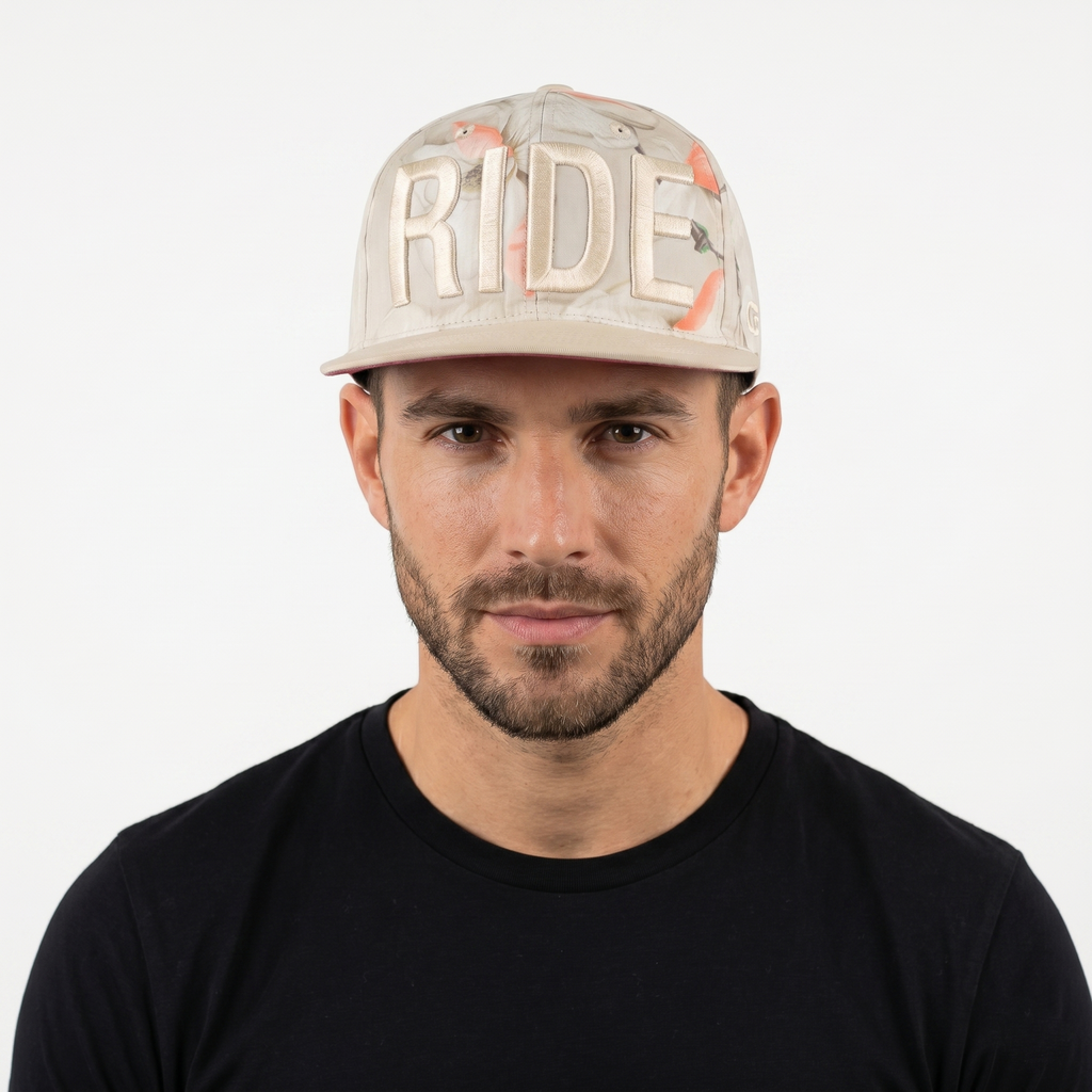 Vintage Floral Cream & Pink Brim Streetwear Snapback Cap