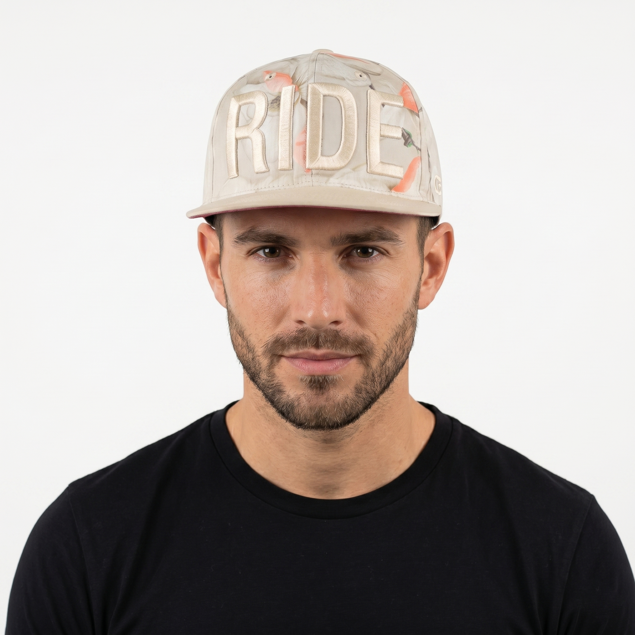 Vintage Floral Cream & Pink Brim Streetwear Snapback Cap