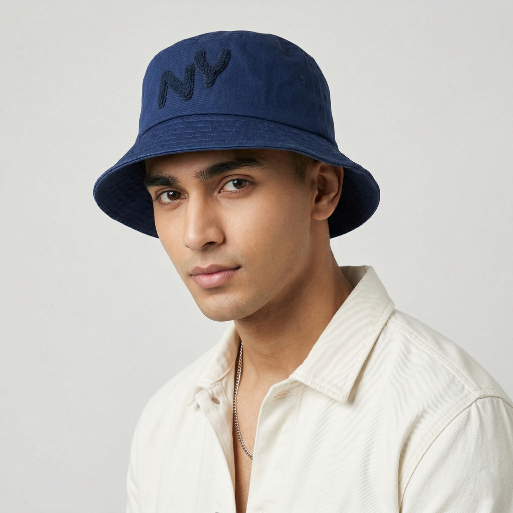 Australian Designed Navy Cotton Sun Hat with Textured NY Logo