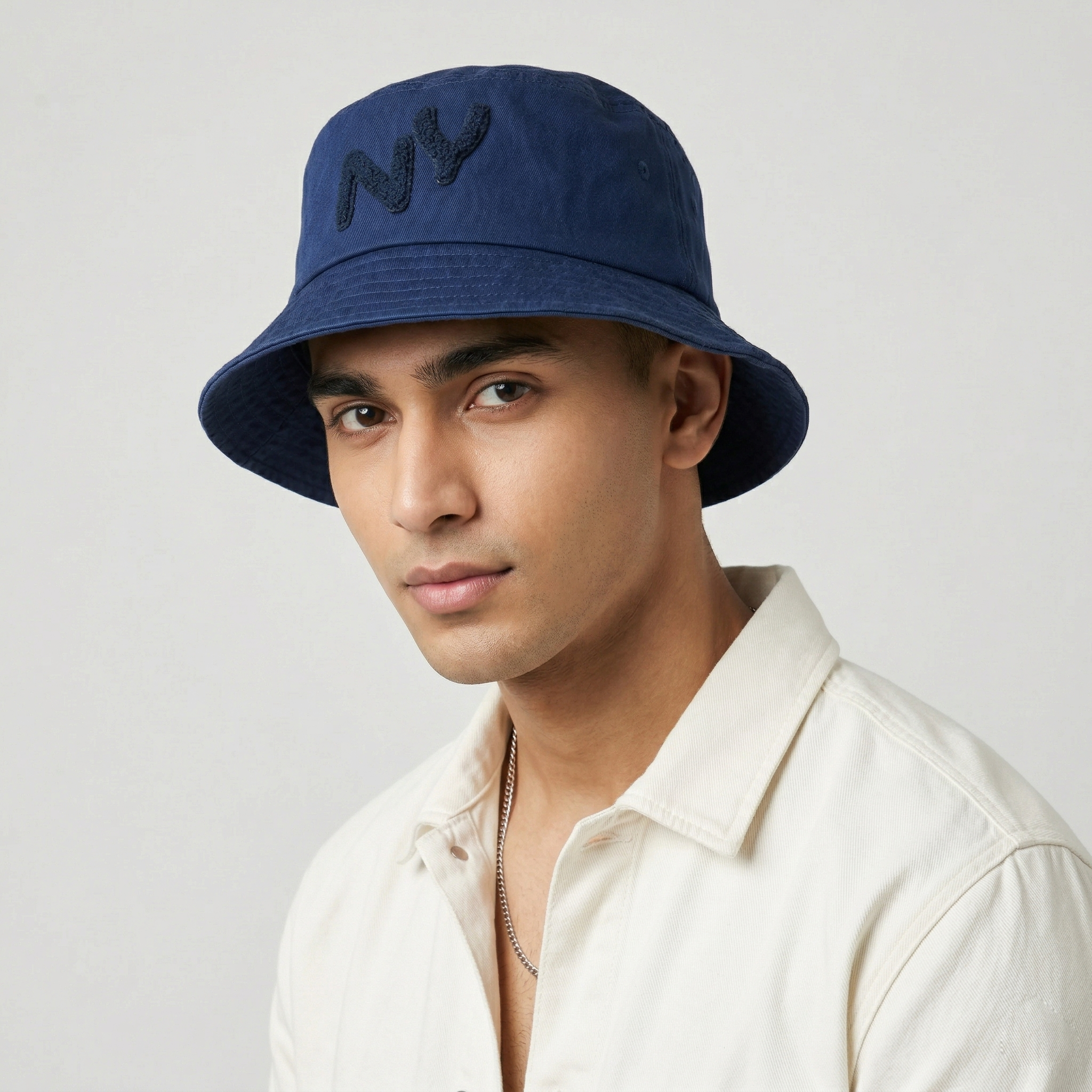 Australian Designed Navy Cotton Sun Hat with Textured NY Logo