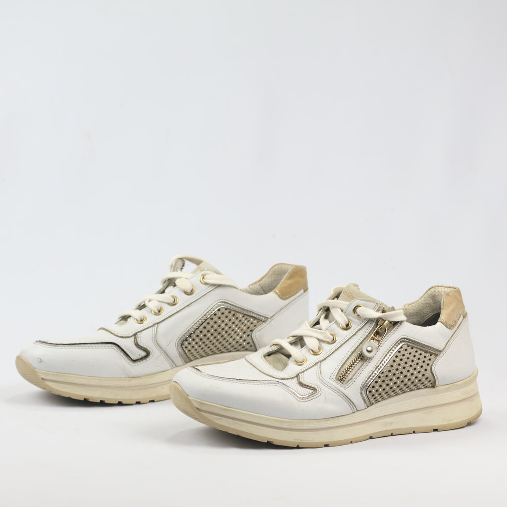 NeroGiardini Made in Italy White Leather Thrifted Platform Sneakers – Size 40