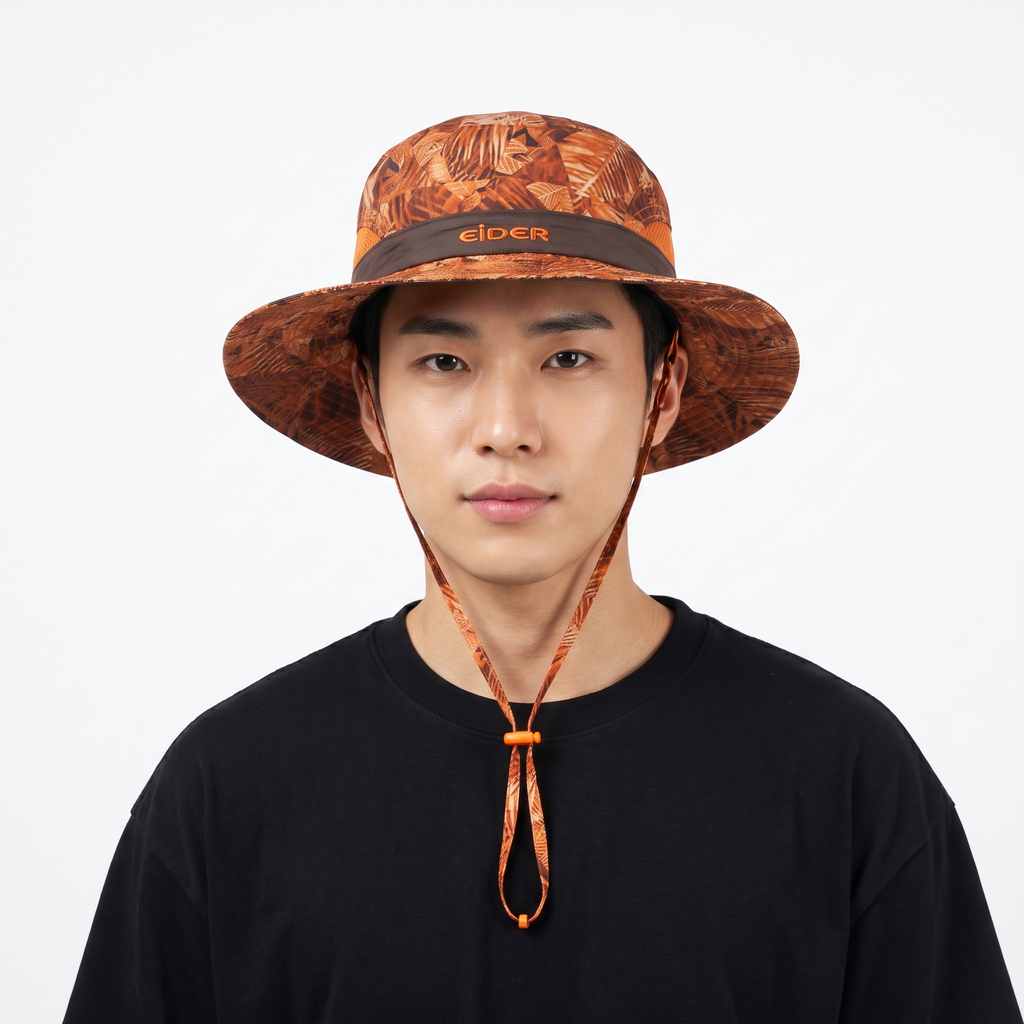 Thrifted Eider Camo Floral Orange Wide Brim Boonie Hat - Size 58cm