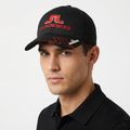 J.Lindeberg Embroidered Logo Golf Hat - Black Cap with Red Thrifted Cap