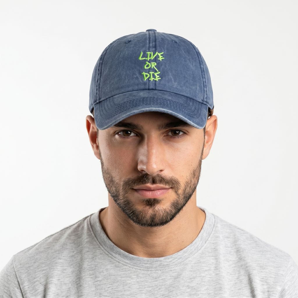 Vintage Washed Navy Blue "Live or Die" Embroidered Dad Hat
