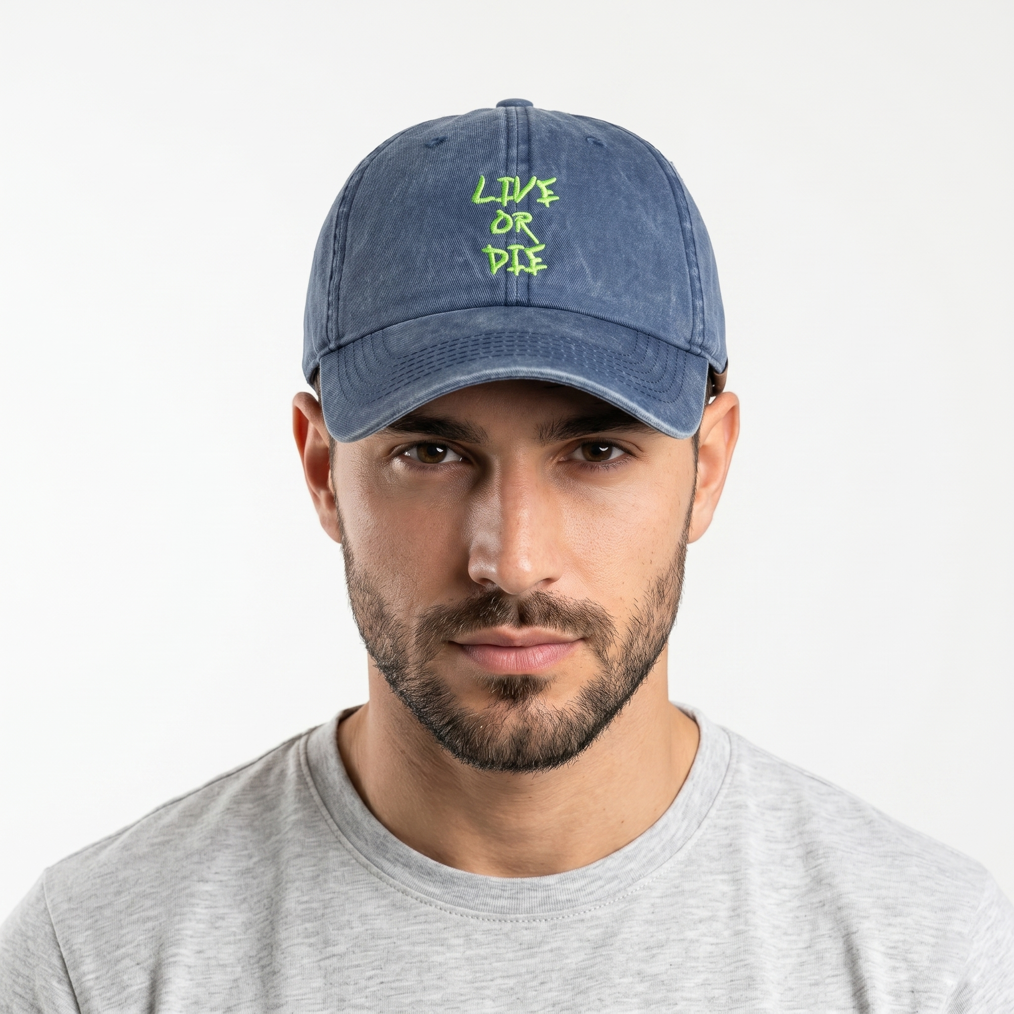 Vintage Washed Navy Blue "Live or Die" Embroidered Dad Hat
