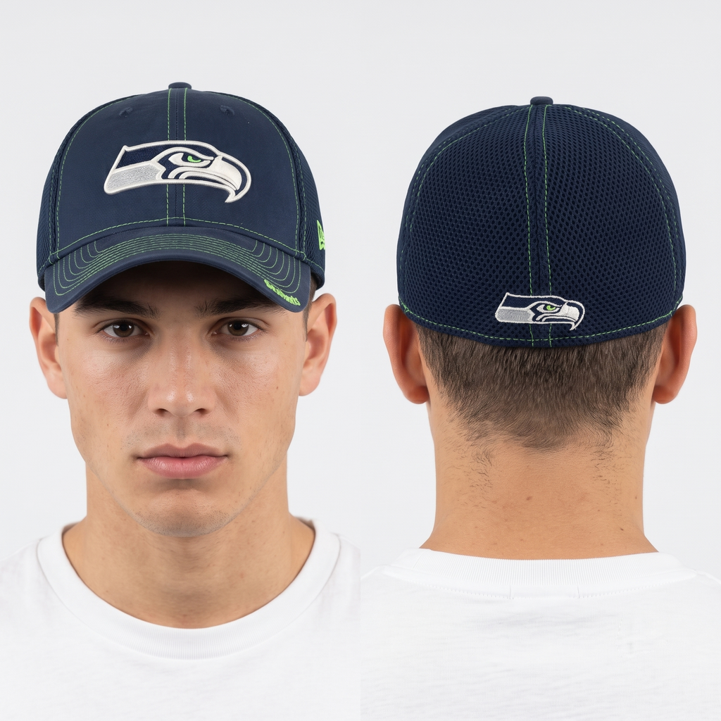 Vintage New Era 39THIRTY Seattle Seahawks Hat | Thrifted Navy Mesh Flexfit Cap