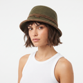 Thrifted Olive Green Fleece & Corduroy Band Sun Winter Bucket Hat - 58 cm