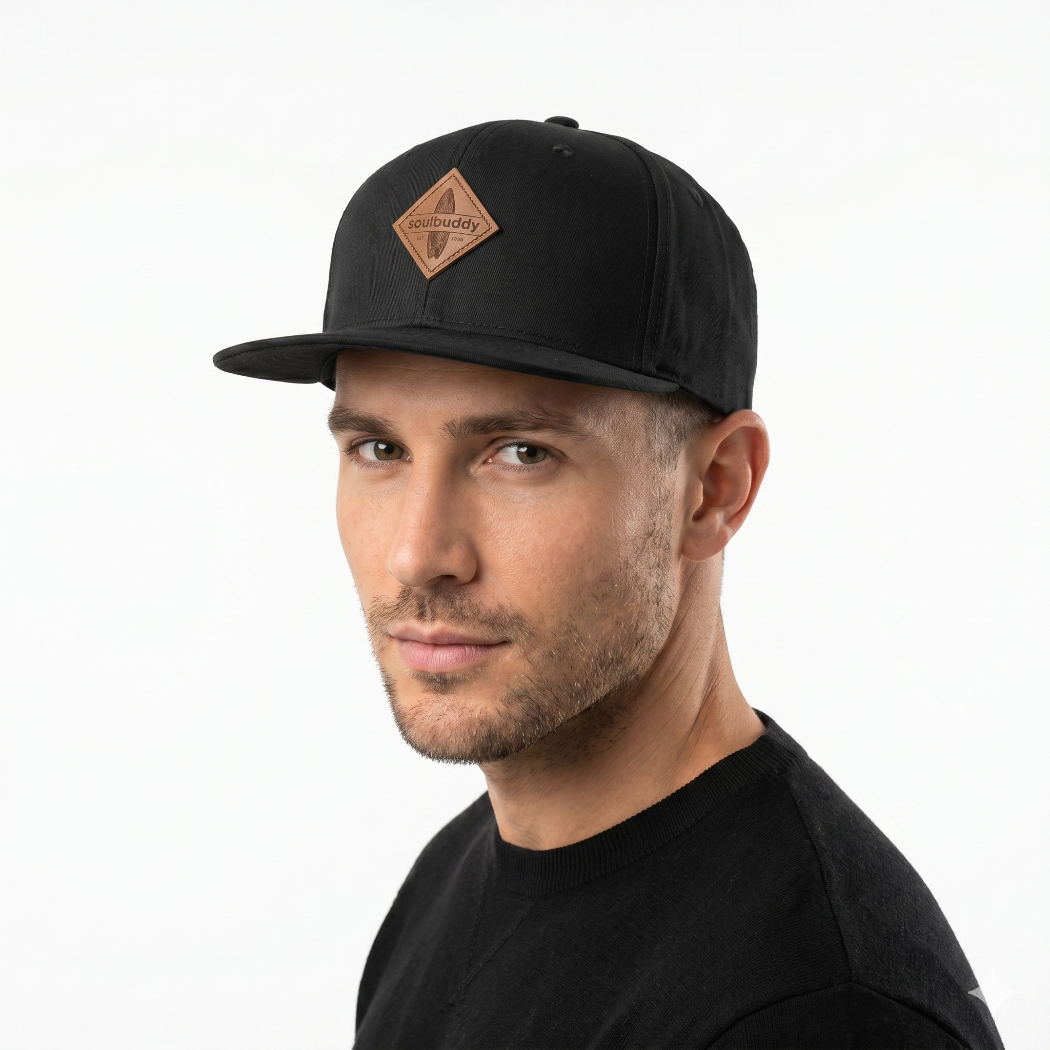 Vintage Soulbuddy Flat Brim Snapback - Black Canvas & Suede