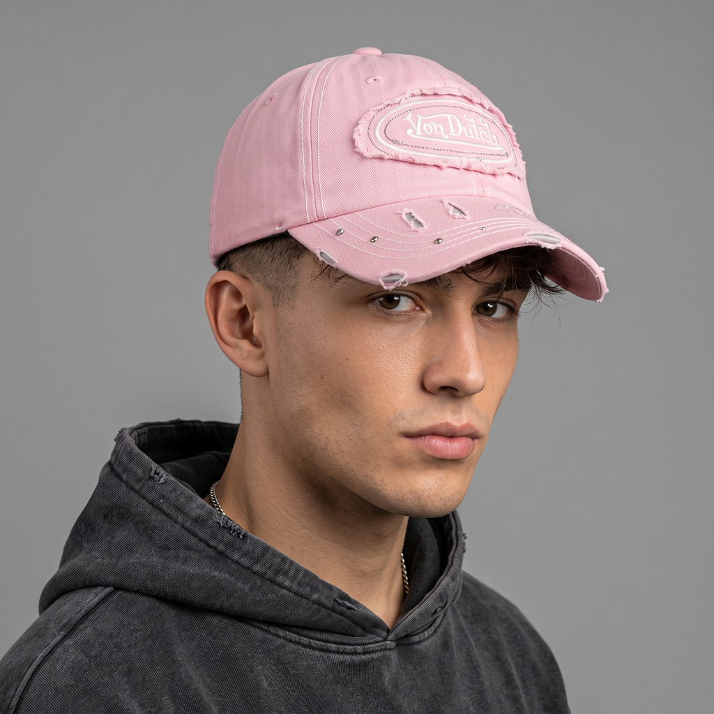 Thrifted Von Dutch Frayed Pastel Pink Strapback Hat (56-58cm) | 10476