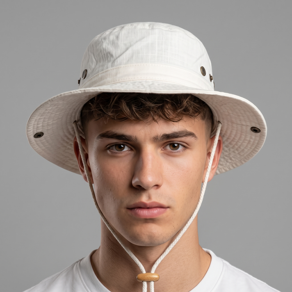 Thrifted Michiko London White Ripstop Chinstrap Sun Hat - Size 58cm