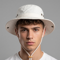 Thrifted Michiko London White Ripstop Chinstrap Sun Hat - Size 58cm