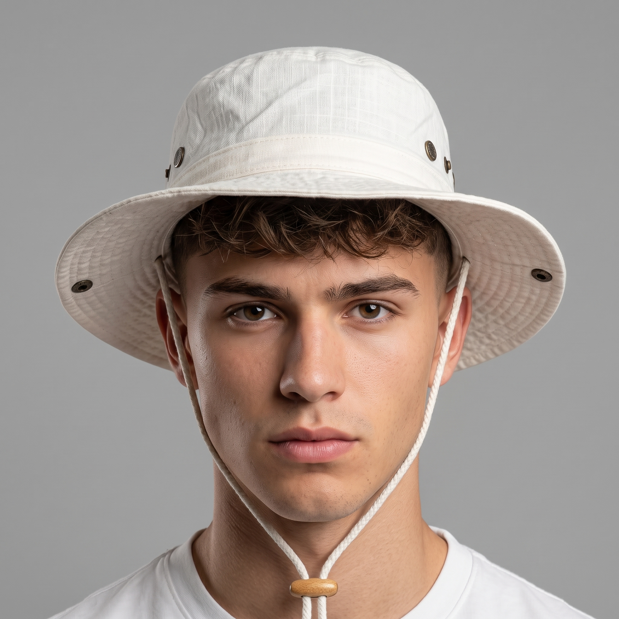 Thrifted Michiko London White Ripstop Chinstrap Sun Hat - Size 58cm