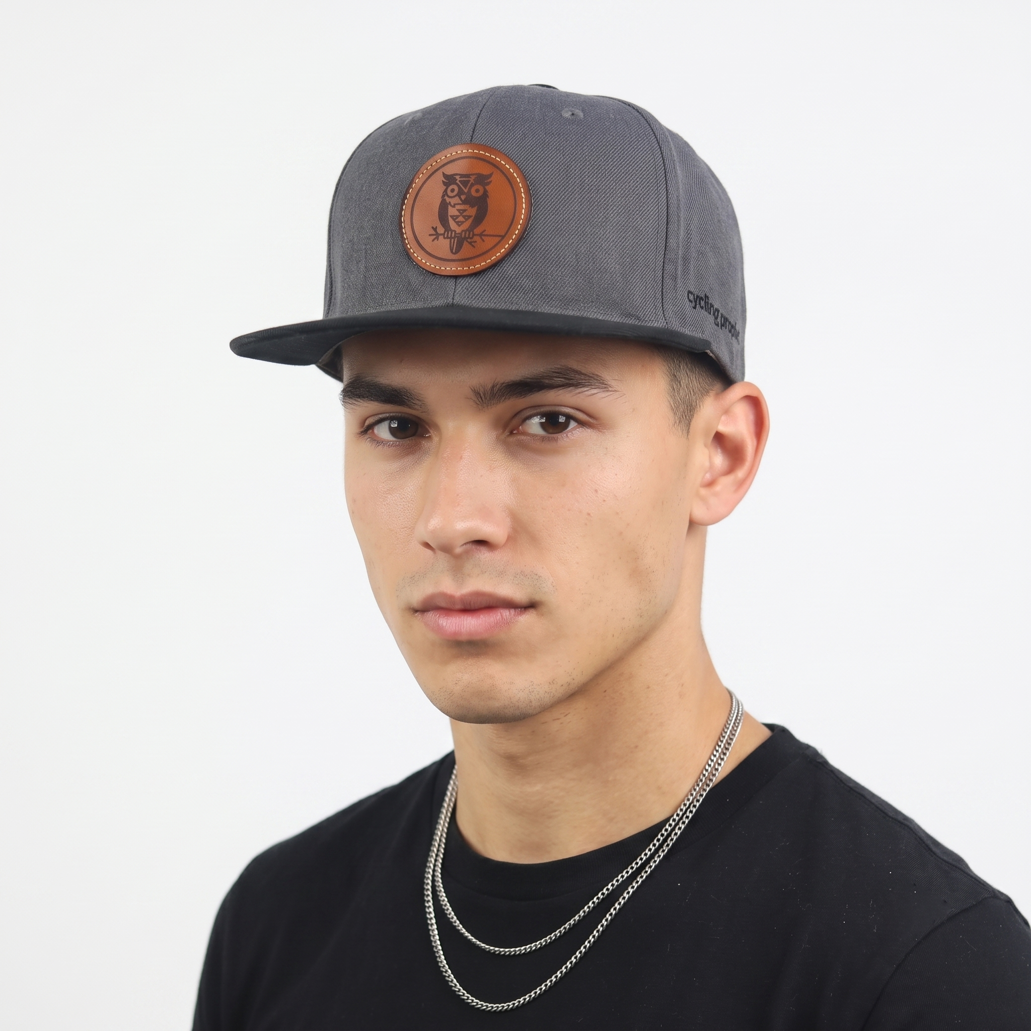 Thrifted Cycling Prophet Owl Leather Patch Snapback | Two-Tone Flat Visor Cap