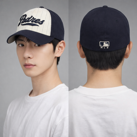 Vintage-Style Padres Script Snapback Hat - Navy Blue/Cream Pinstripe