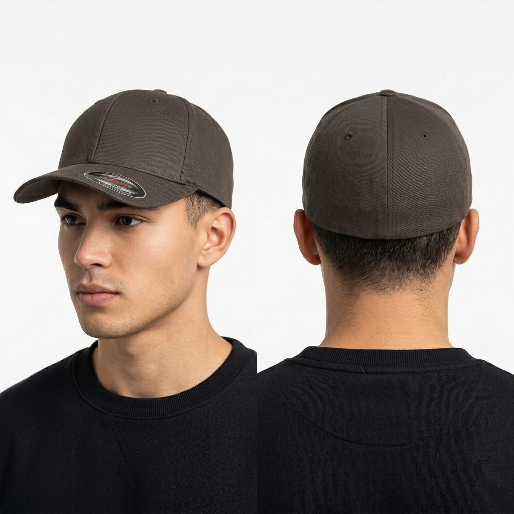 Thrifted Flexfit Original Dark Brown Plain Stretch Fit Cap | 10799