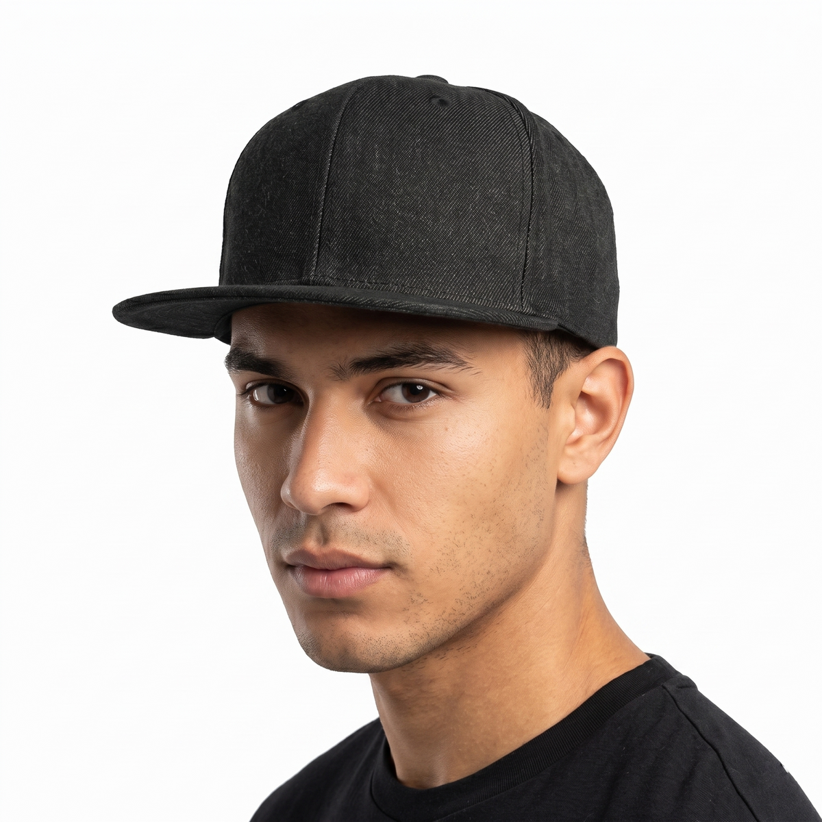 Thrifted Plain Solid Black Minimalist Streetwear Snapback Cap | 10128
