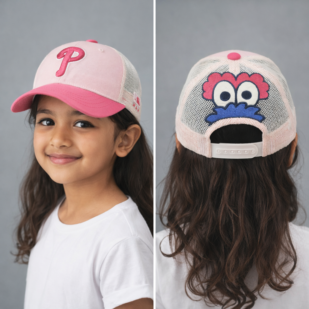 Vintage MLB Philadelphia Phillies Pink Monster Eye Thrifted Trucker Hat