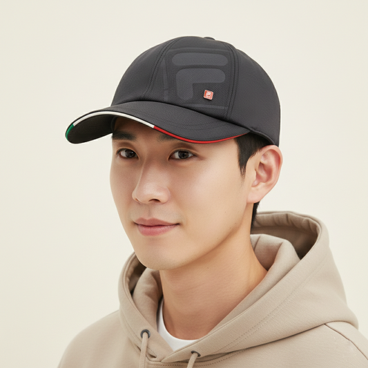 Authentic FILA Italia Performance Thrifted Cap - Black with Tricolor Trim