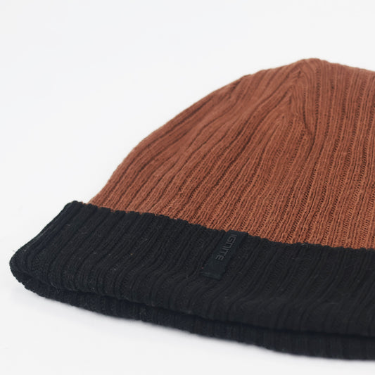 Ignite Rust Brown & Black Two-Tone Ribbed Cuffed Thrifted Beanie