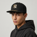 Thrifted NY Yankees Metal Logo Cap | Gold Spellout Snapback