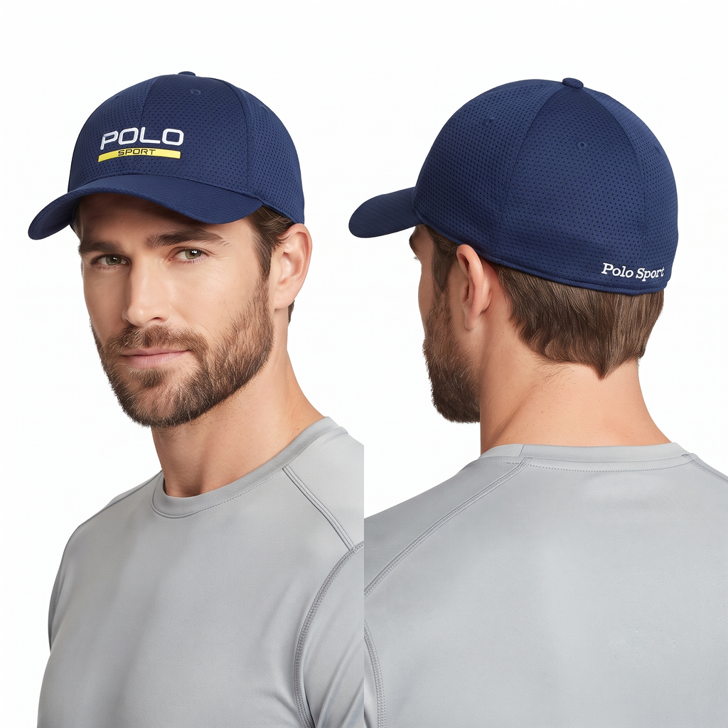 Retro Ralph Lauren Polo Sport Mesh Cap - Navy Blue Thrifted Fitted Hat Size 57-58 cm