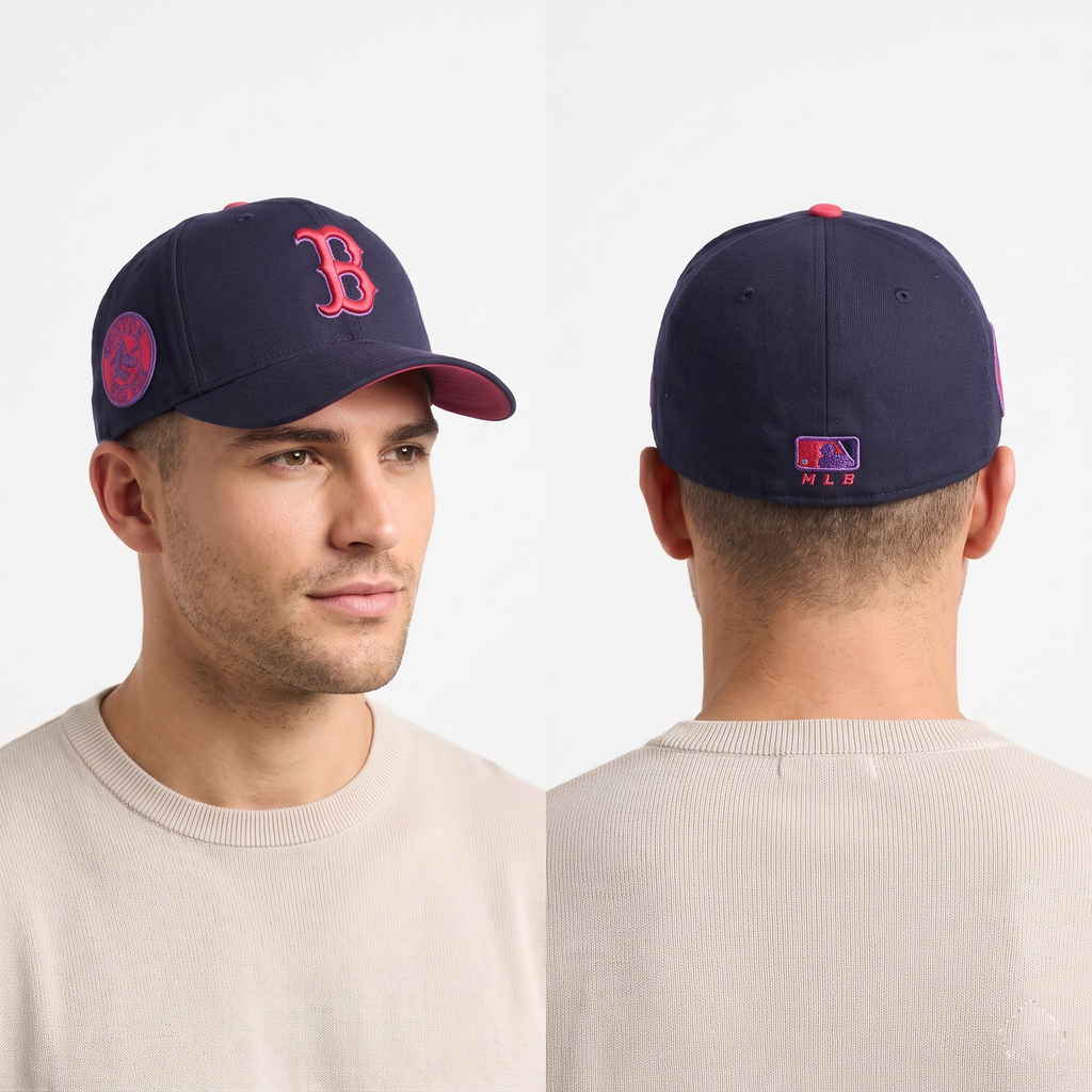 Vintage Boston Red Sox Baseball Cap - MLB Navy/Pink Fitted Thrifted  Hat