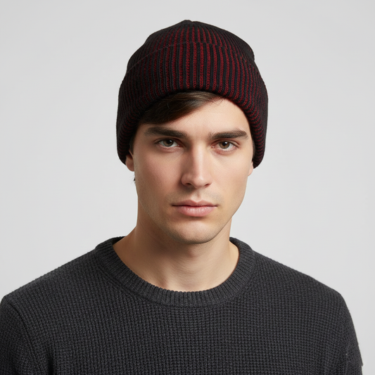 Adult Unisex Red/Black Ombre Thrifted Cap - Warm Soft Winter Headwear