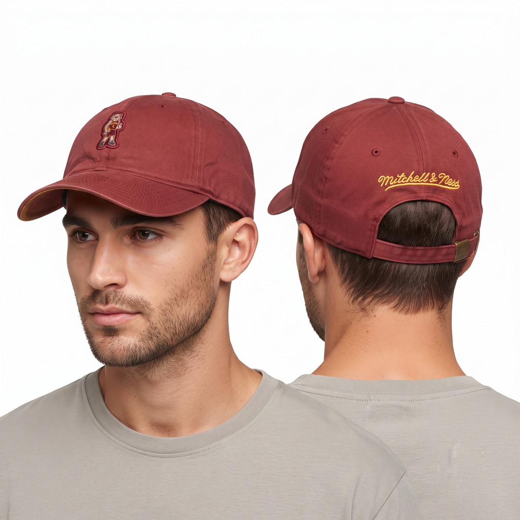 Thrifted Mitchell & Ness Cleveland Cavaliers Moondog Mascot Cap - Wine Red Gold Underbill